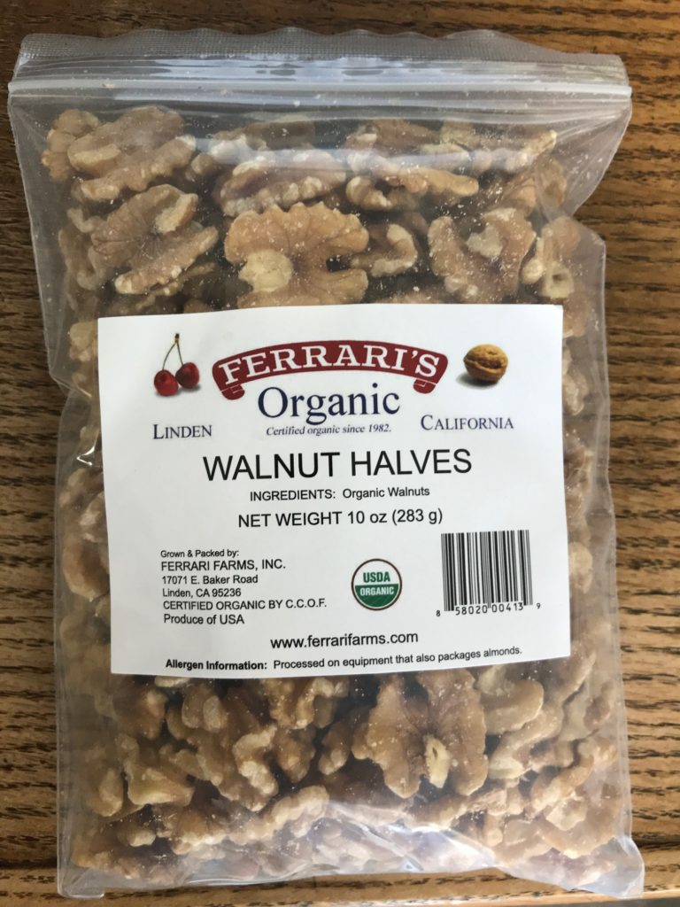 Bags of Raw Organic Chandler Walnut Halves Ferrari Farms